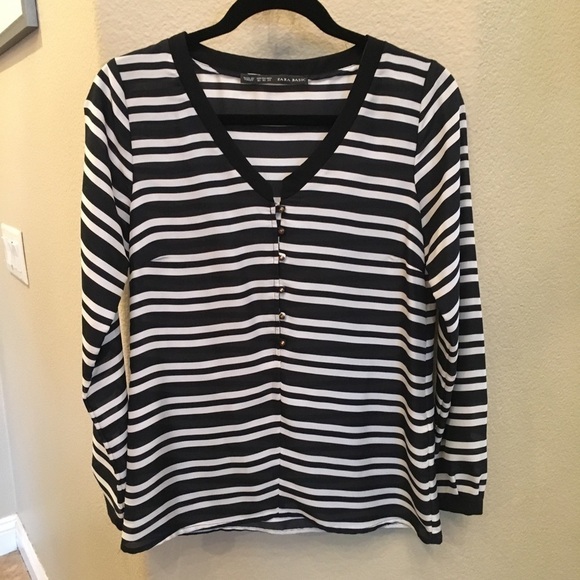 ZARA BASIC Black/White Stripe Top Size Xsmall - Picture 1 of 5